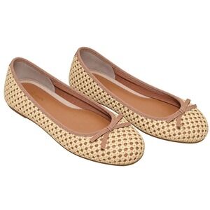 Car‎ Shoe by Prada Woven Woven Open-Knit Rafia Ballet Flats Women 36 Tan